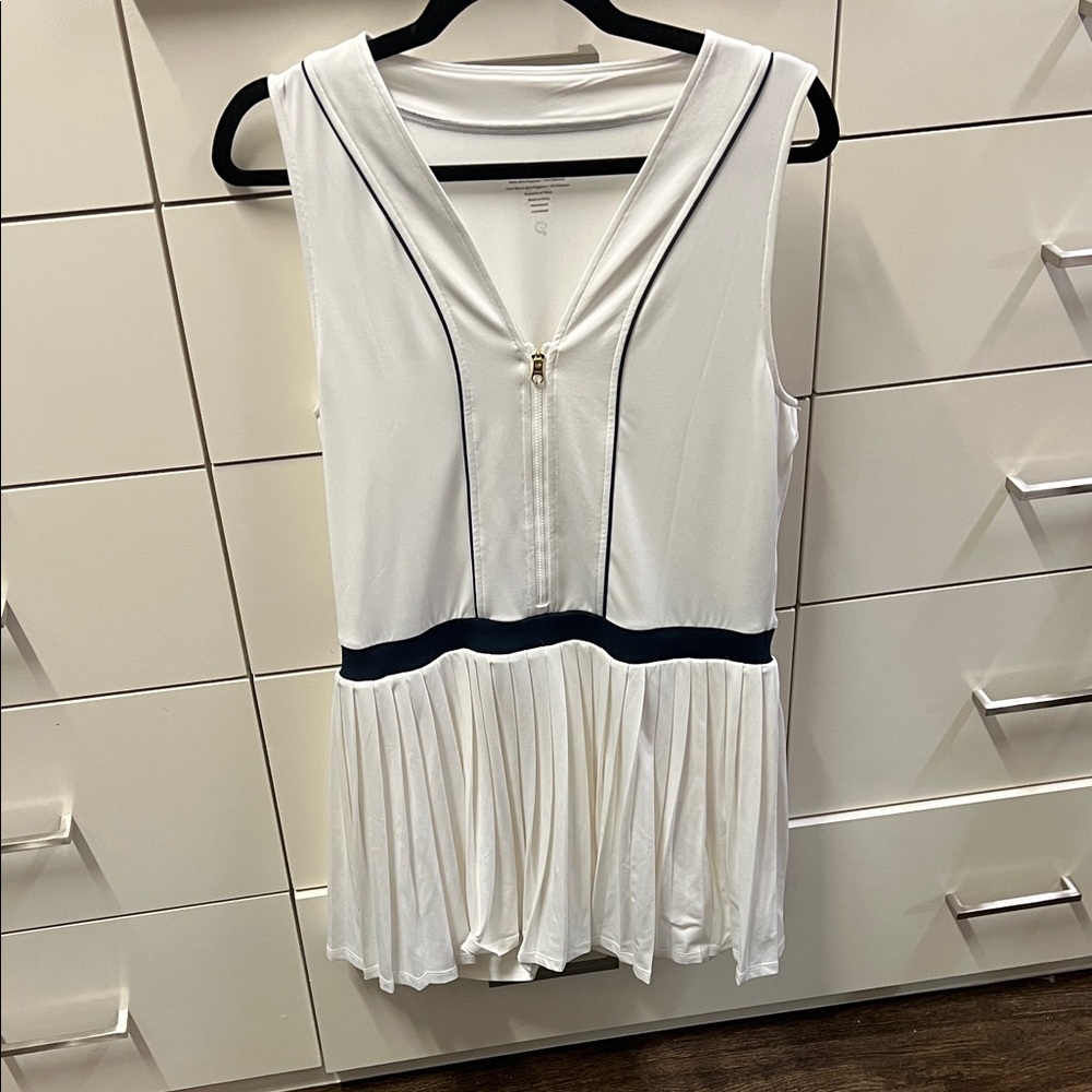 Varley White Pleated Dress with Black Accents